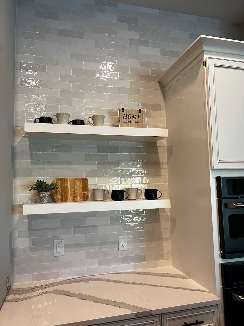 Kitchen floating shelves zellige tile backsplash Holiday FL